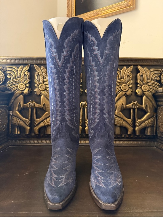 Lucchese Shoes - Lucchese Rodeo Exclusive Blazer Navy Blue Suede Tall Western Heeled Boots Sz 7